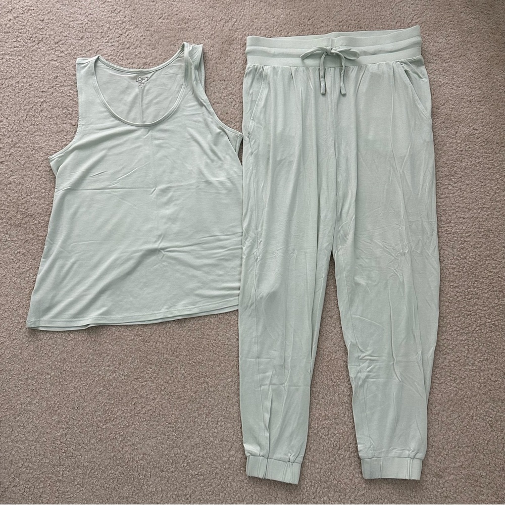 LOFT Sleep Minty Green Pajama Tank and Jogger Set